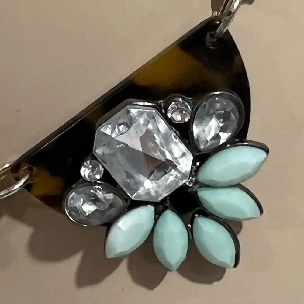 Liz‎ Claiborne Tortoise Shell Aqua/Crystal Stone Statement Necklace